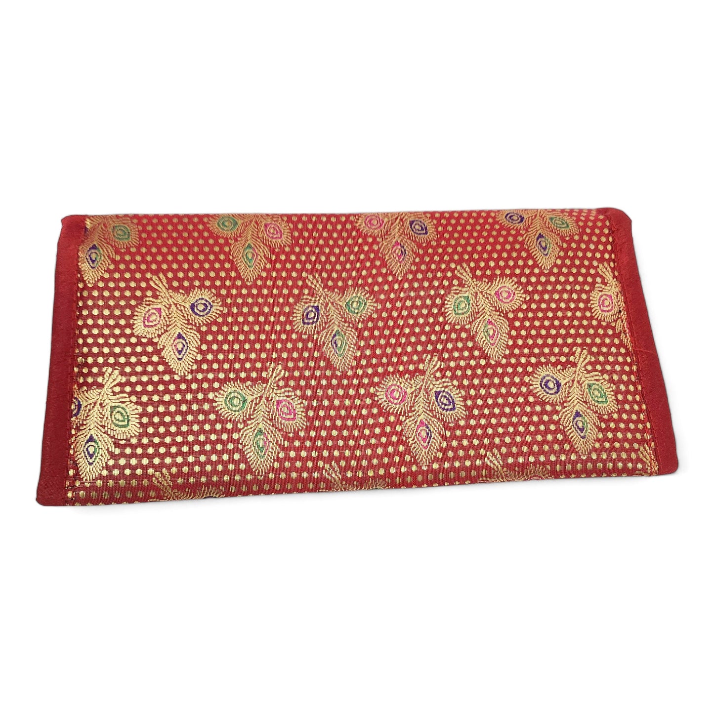 Red Clutch Women's Purse Woven Zari Brocade Banarasi Fabric 5 Pocket Hand Bag