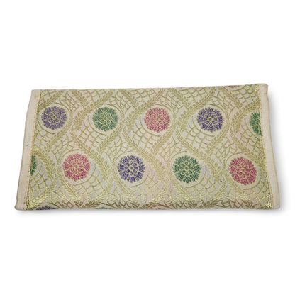 Cream Clutch Women's Purse Woven Zari Brocade Banarasi Fabric 5 Pocket Hand Bag