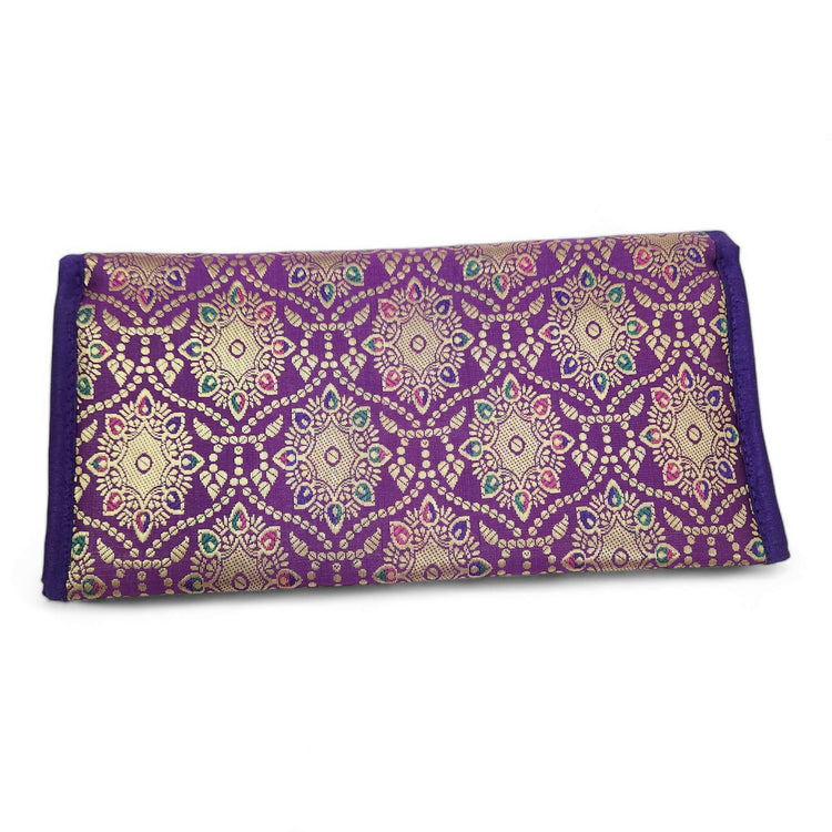 Purple Clutch Women's Purse Woven Zari Brocade Banarasi Fabric 5 Pocket Hand Bag