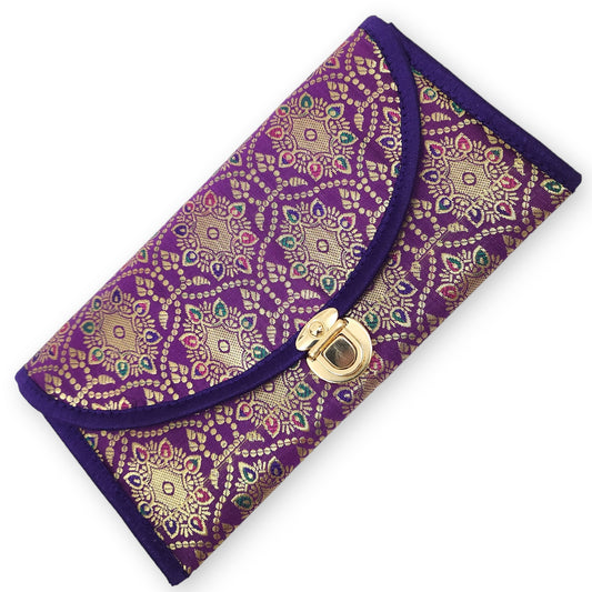 Purple Clutch Women's Purse Woven Zari Brocade Banarasi Fabric 5 Pocket Hand Bag