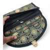 Green Clutch Women's Purse Woven Zari Brocade Banarasi Fabric 5 Pocket Hand Bag