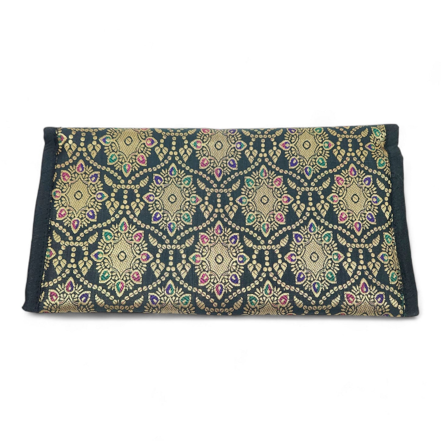 Green Clutch Women's Purse Woven Zari Brocade Banarasi Fabric 5 Pocket Hand Bag