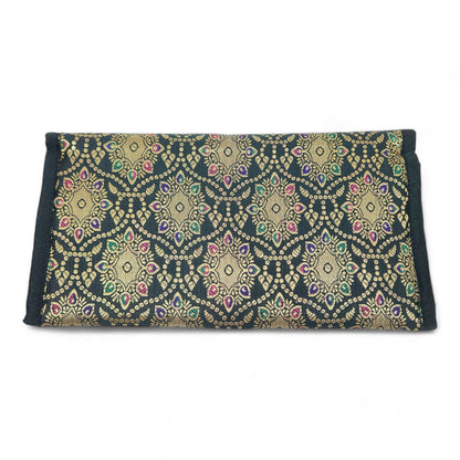 Green Clutch Women's Purse Woven Zari Brocade Banarasi Fabric 5 Pocket Hand Bag