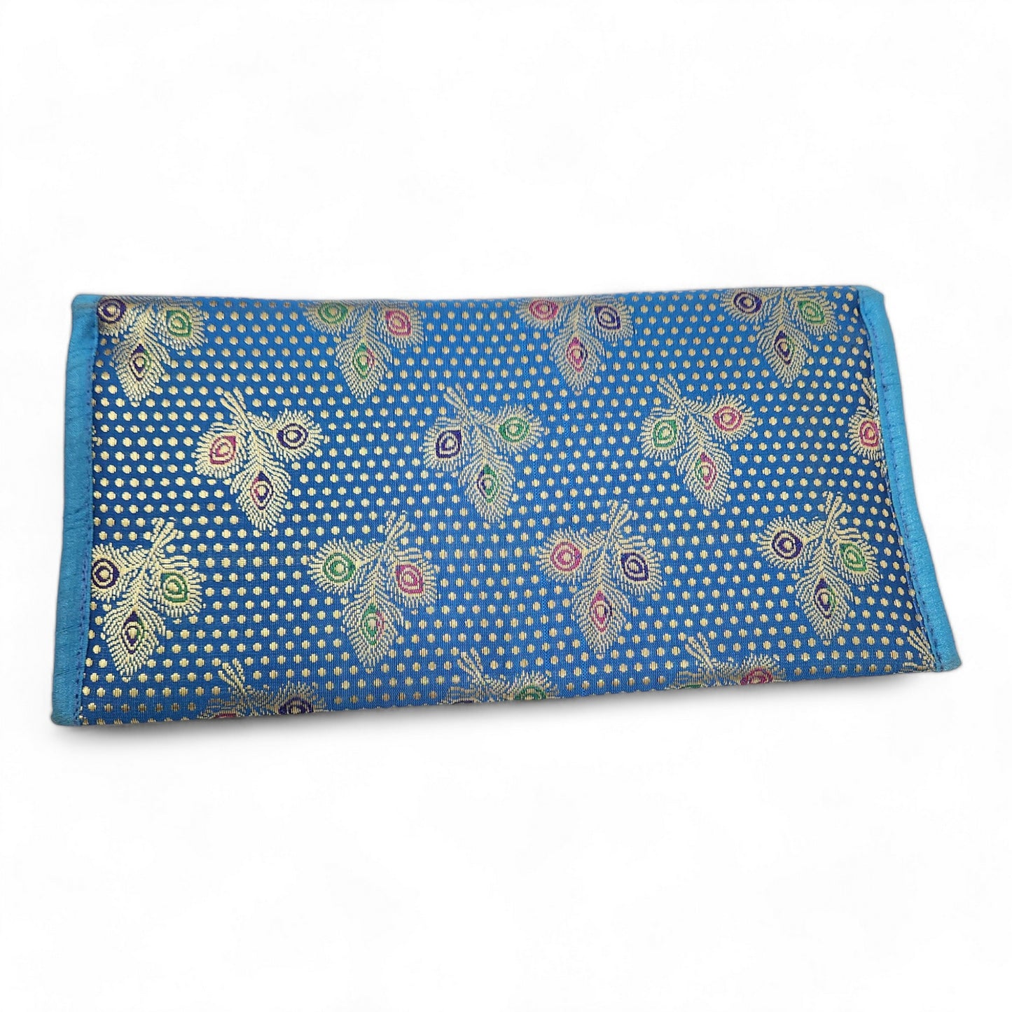 Turquoise Blue Clutch Women's Purse Woven Zari Brocade Banarasi Fabric Hand Bag