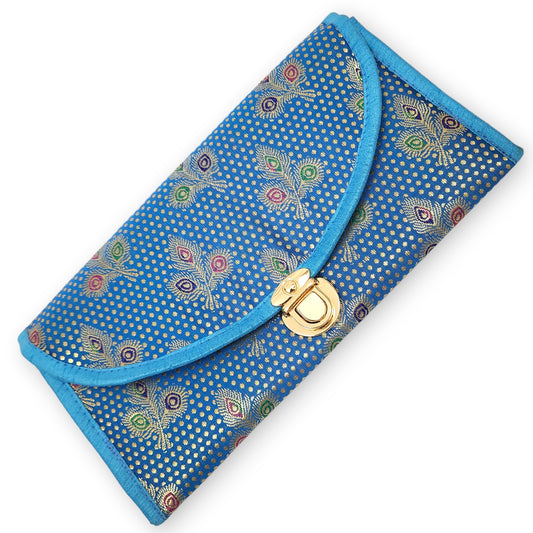 Turquoise Blue Clutch Women's Purse Woven Zari Brocade Banarasi Fabric Hand Bag