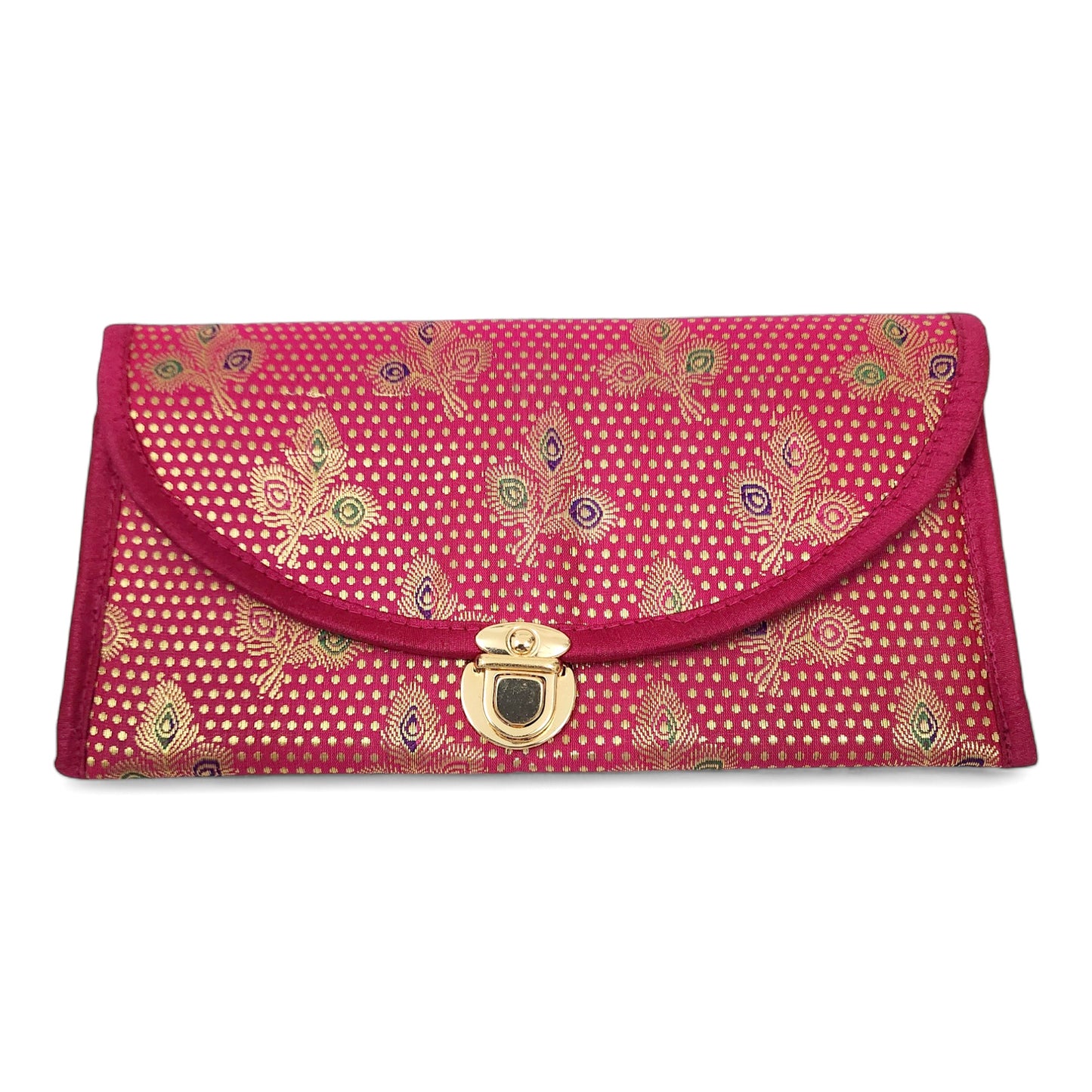 Pink Clutch Women's Purse Woven Zari Brocade Banarasi Fabric 5 Pocket Hand Bag
