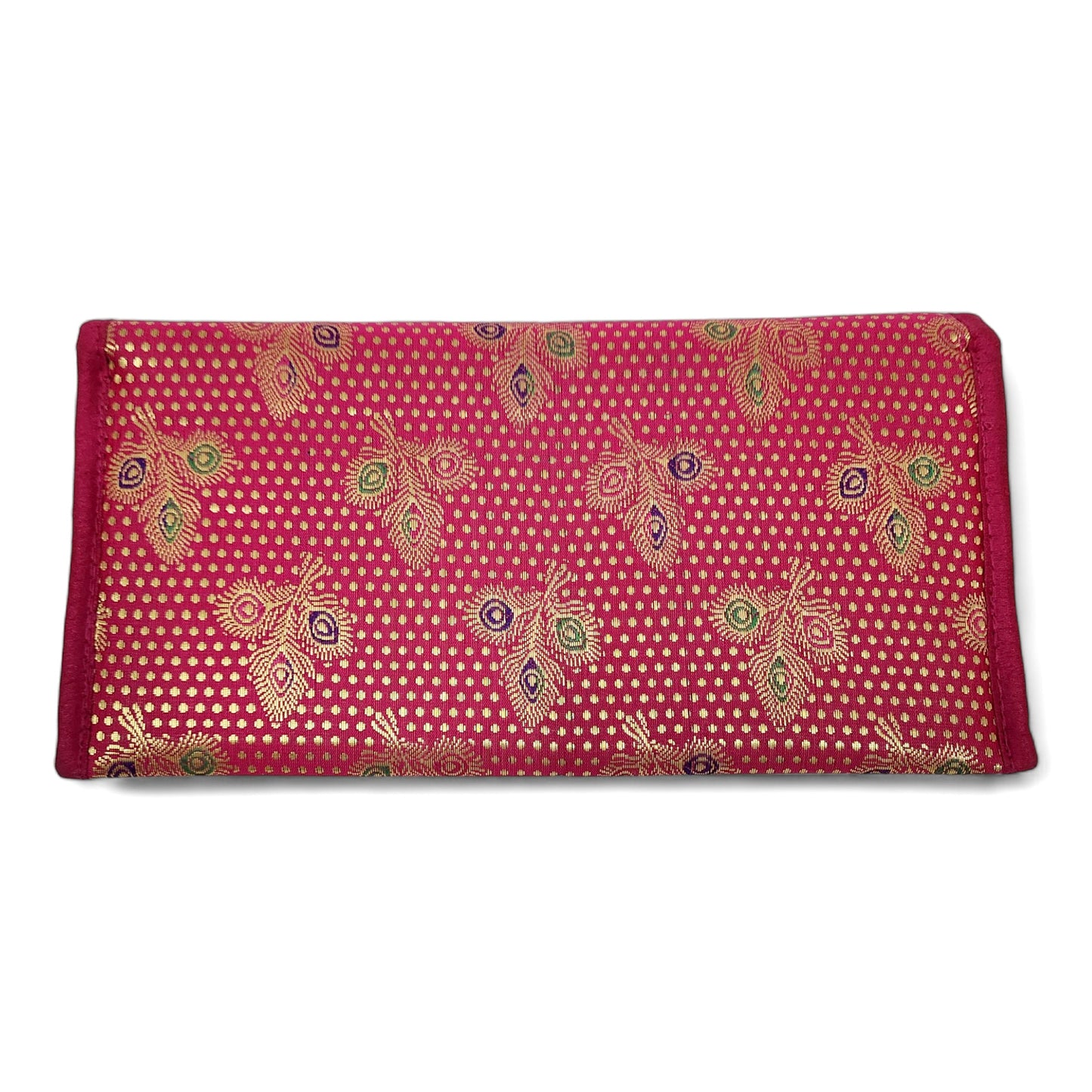 Pink Clutch Women's Purse Woven Zari Brocade Banarasi Fabric 5 Pocket Hand Bag