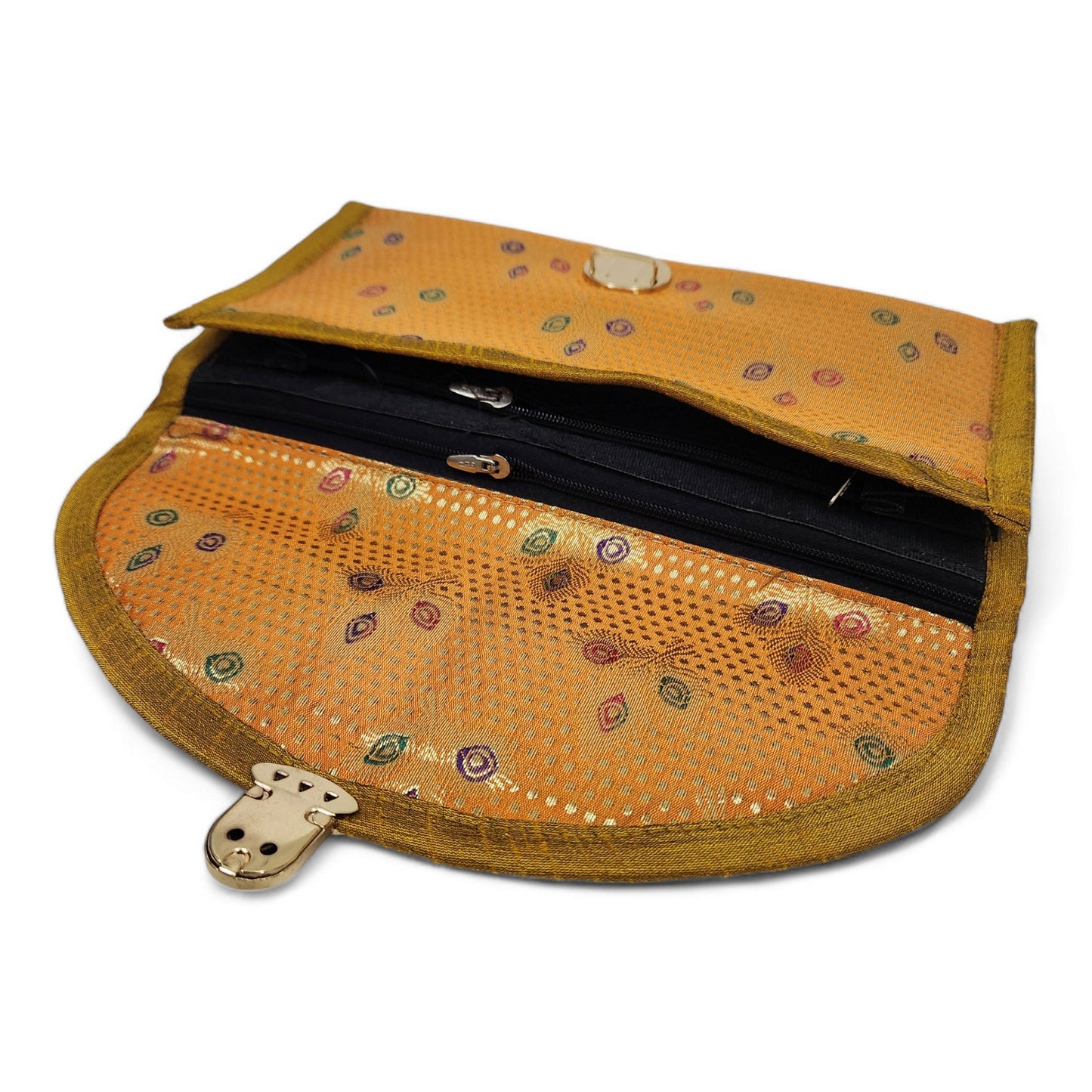 Mustard Clutch Women's Purse Woven Zari Brocade Banarasi Fabric 5 Pkt Hand Bag