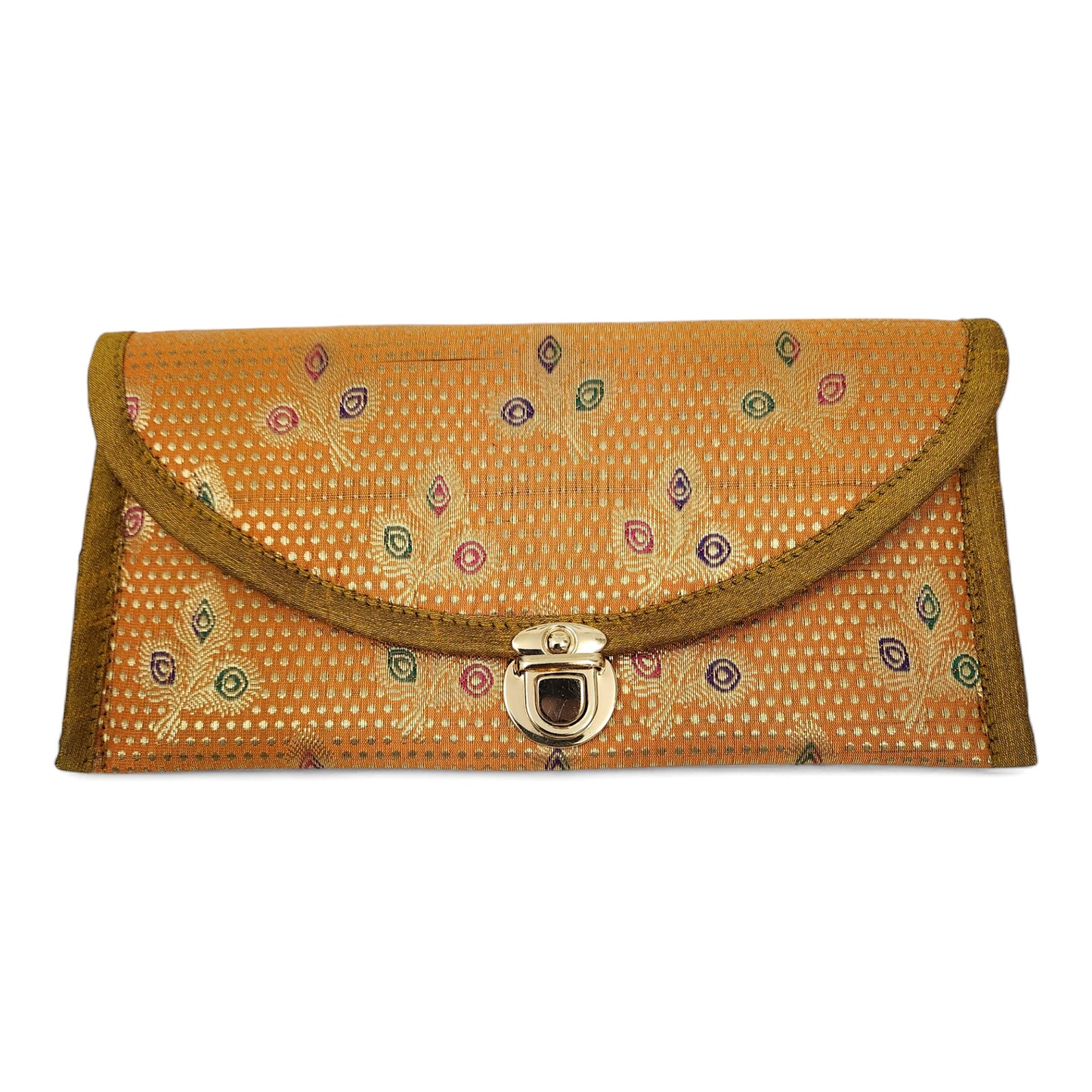Mustard Clutch Women's Purse Woven Zari Brocade Banarasi Fabric 5 Pkt Hand Bag