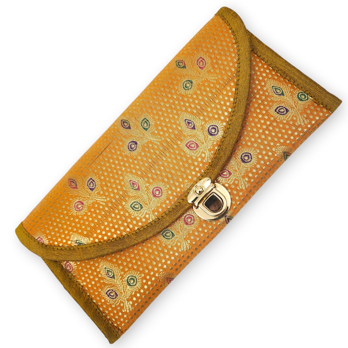 Mustard Clutch Women's Purse Woven Zari Brocade Banarasi Fabric 5 Pkt Hand Bag