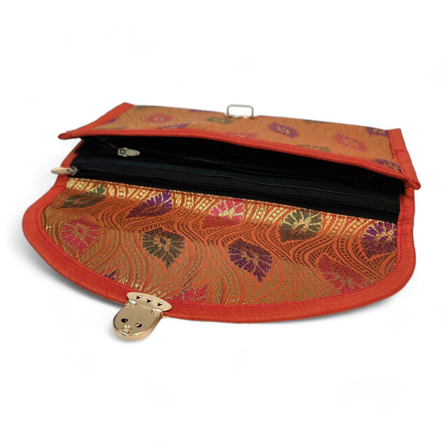Red Clutch Women's Purse Woven Zari Brocade Banarasi Fabric 5 Pocket Hand Bags