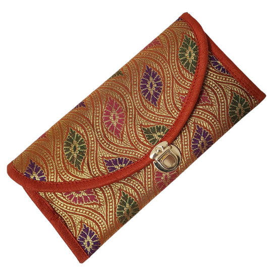 Red Clutch Women's Purse Woven Zari Brocade Banarasi Fabric 5 Pocket Hand Bags