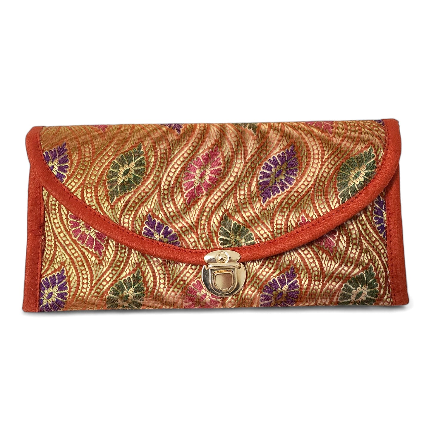 Red Clutch Women's Purse Woven Zari Brocade Banarasi Fabric 5 Pocket Hand Bags