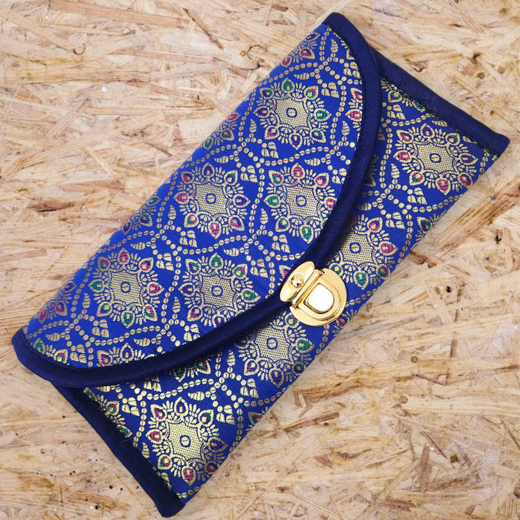 Blue Clutch Women's Purse Woven Zari Brocade Banarasi Fabric 5 Pocket Hand Bags