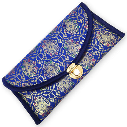 Blue Clutch Women's Purse Woven Zari Brocade Banarasi Fabric 5 Pocket Hand Bags