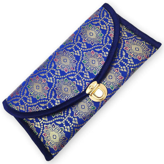 Blue Clutch Women's Purse Woven Zari Brocade Banarasi Fabric 5 Pocket Hand Bags