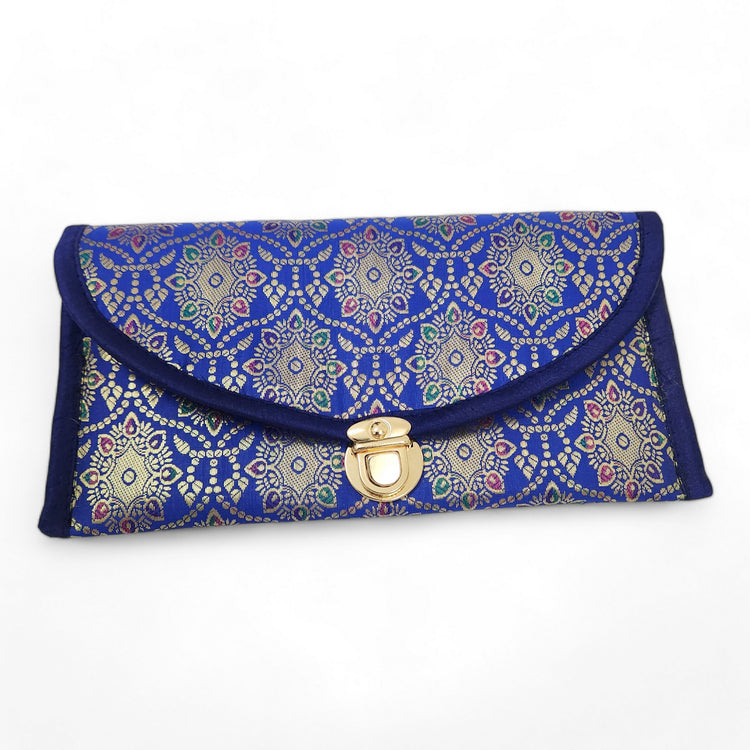 Blue Clutch Women's Purse Woven Zari Brocade Banarasi Fabric 5 Pocket Hand Bags