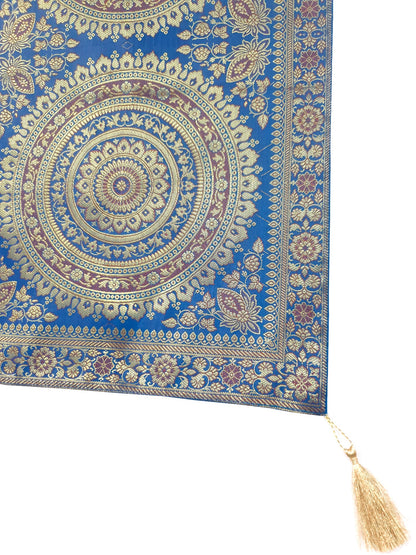 Turquoise Table Runner 72x16" Banarasi Silk Brocade Mandala Dining Decor Cloth