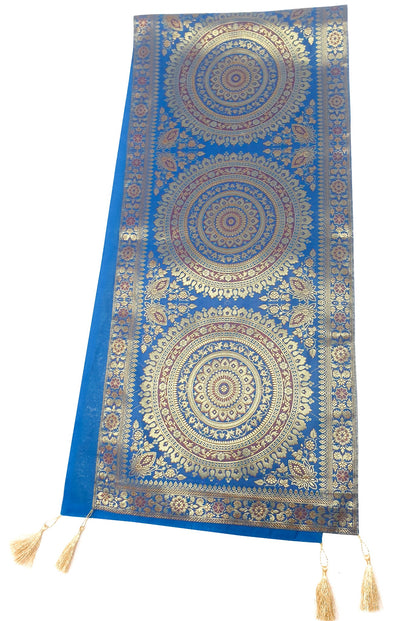 Turquoise Table Runner 72x16" Banarasi Silk Brocade Mandala Dining Decor Cloth
