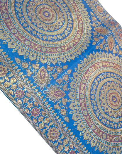 Turquoise Table Runner 72x16" Banarasi Silk Brocade Mandala Dining Decor Cloth