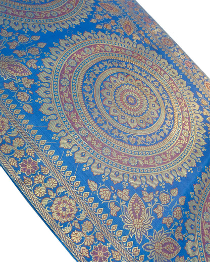 Turquoise Table Runner 72x16" Banarasi Silk Brocade Mandala Dining Decor Cloth