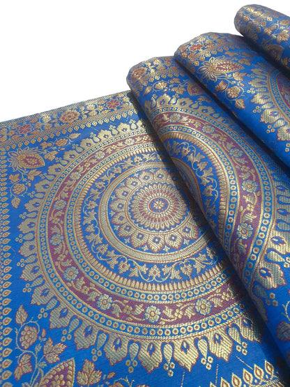 Turquoise Table Runner 72x16" Banarasi Silk Brocade Mandala Dining Decor Cloth