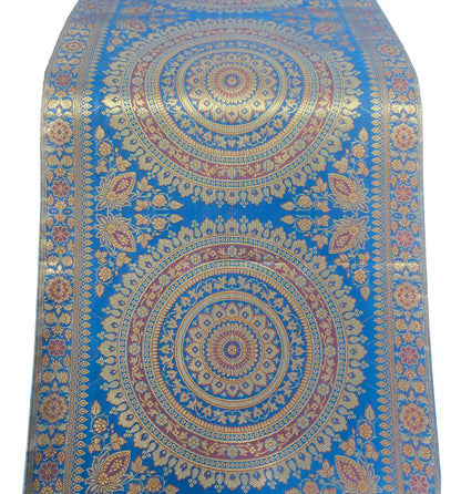 Turquoise Table Runner 72x16" Banarasi Silk Brocade Mandala Dining Decor Cloth