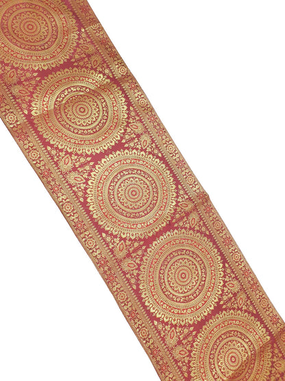 Maroon Banarasi Table Runner 72x16" Silk Brocade Mandala Dining Decor Cloth Gift