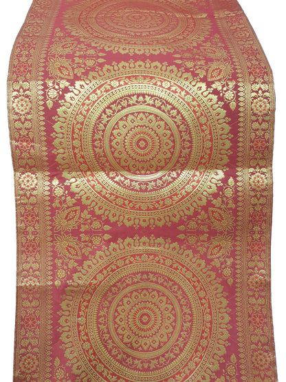 Maroon Banarasi Table Runner 72x16" Silk Brocade Mandala Dining Decor Cloth Gift