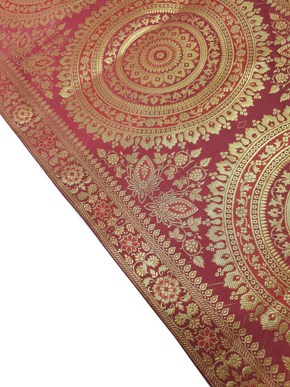 Maroon Banarasi Table Runner 72x16" Silk Brocade Mandala Dining Decor Cloth Gift