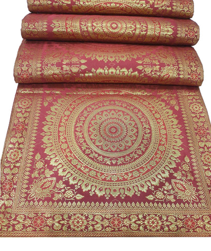Maroon Banarasi Table Runner 72x16" Silk Brocade Mandala Dining Decor Cloth Gift