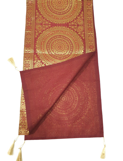 Maroon Banarasi Table Runner 72x16" Silk Brocade Mandala Dining Decor Cloth Gift