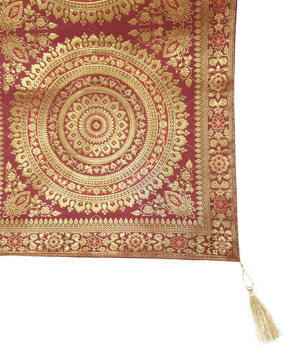 Maroon Banarasi Table Runner 72x16" Silk Brocade Mandala Dining Decor Cloth Gift