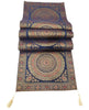 Dark Blue Table Runner 72x16" Banarasi Silk Brocade Mandala Dining Decor Cloth