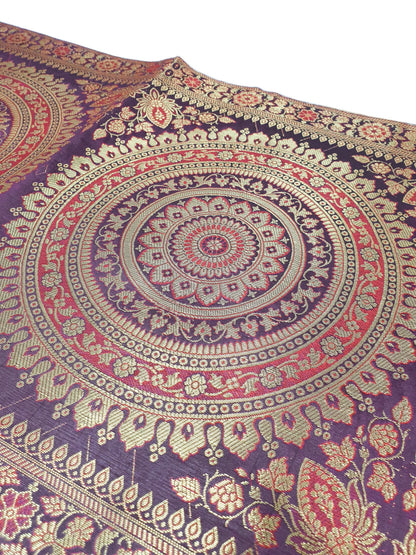 Wine Table Runner 72x16" Banarasi Silk Brocade Mandala Dining Decor Cloth Gift
