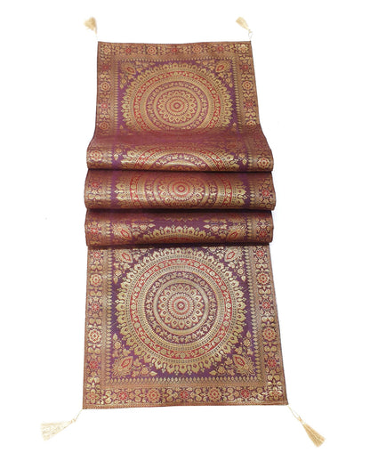 Wine Table Runner 72x16" Banarasi Silk Brocade Mandala Dining Decor Cloth Gift