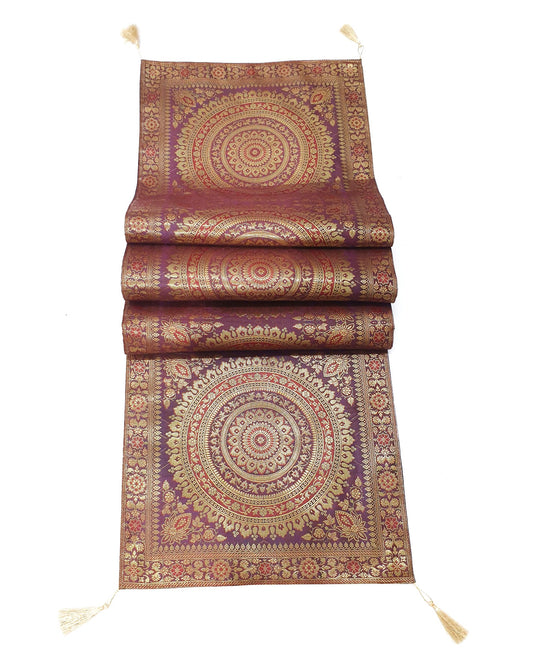 Wine Table Runner 72x16" Banarasi Silk Brocade Mandala Dining Decor Cloth Gift