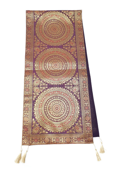 Wine Table Runner 72x16" Banarasi Silk Brocade Mandala Dining Decor Cloth Gift