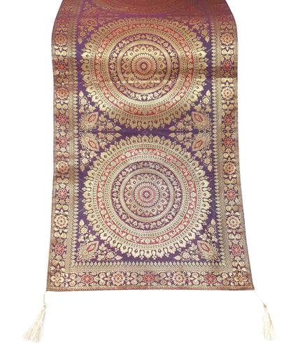 Wine Table Runner 72x16" Banarasi Silk Brocade Mandala Dining Decor Cloth Gift