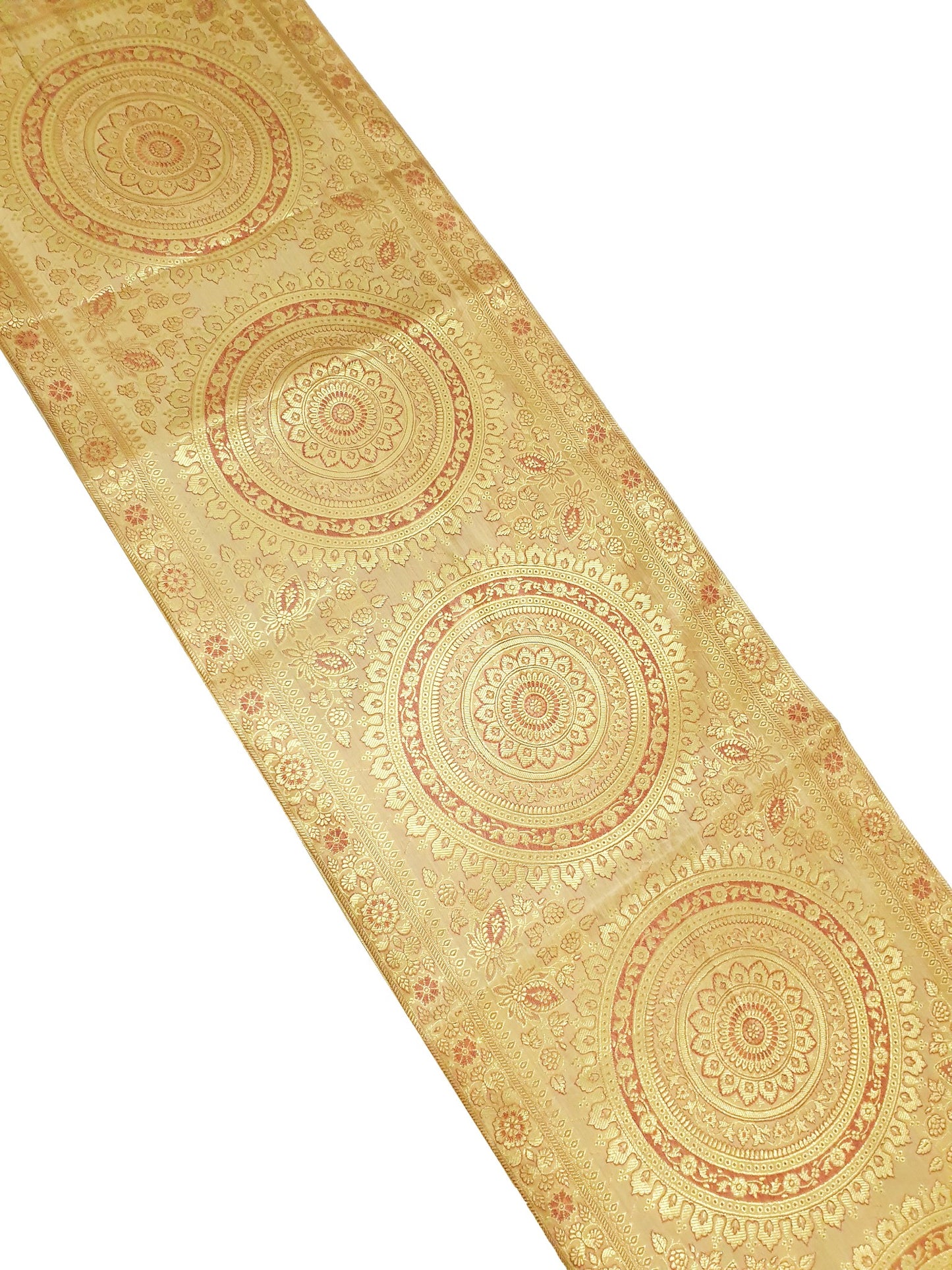 Beige Table Runner 72x16" Banarasi Silk Brocade Mandala Dining Decor Cloth Gift