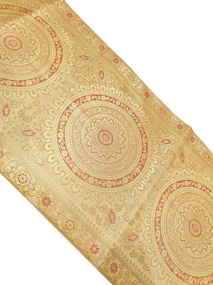 Beige Table Runner 72x16" Banarasi Silk Brocade Mandala Dining Decor Cloth Gift