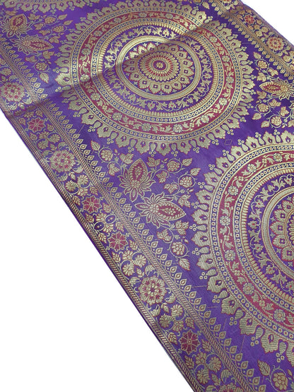 Purple Table Runner 72x16" Banarasi Silk Brocade Mandala Gift Dining Decor Cloth