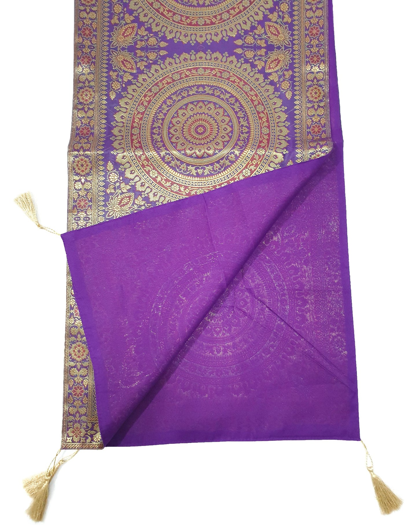 Purple Table Runner 72x16" Banarasi Silk Brocade Mandala Gift Dining Decor Cloth