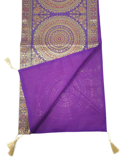Purple Table Runner 72x16" Banarasi Silk Brocade Mandala Gift Dining Decor Cloth