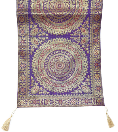 Purple Table Runner 72x16" Banarasi Silk Brocade Mandala Gift Dining Decor Cloth