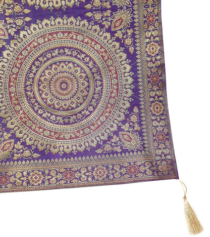 Purple Table Runner 72x16" Banarasi Silk Brocade Mandala Gift Dining Decor Cloth