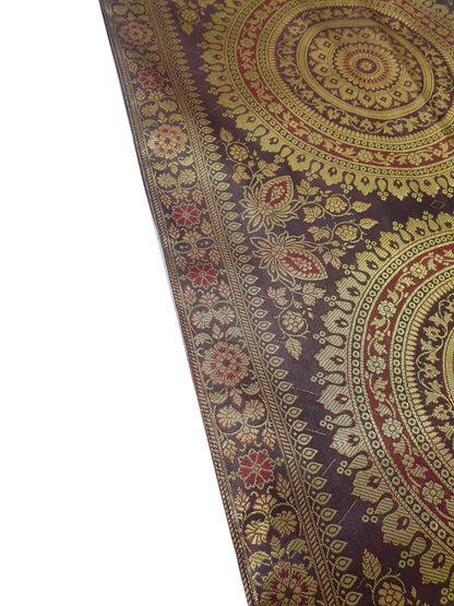 Dark Brown Banarasi Table Runner 72x16" Silk Brocade Mandala Dining Decor Cloth