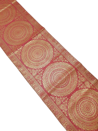 Red Banarasi Table Runner 72x16" Silk Brocade Mandala Dining Decor Cloth Gift