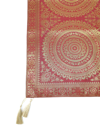 Red Banarasi Table Runner 72x16" Silk Brocade Mandala Dining Decor Cloth Gift