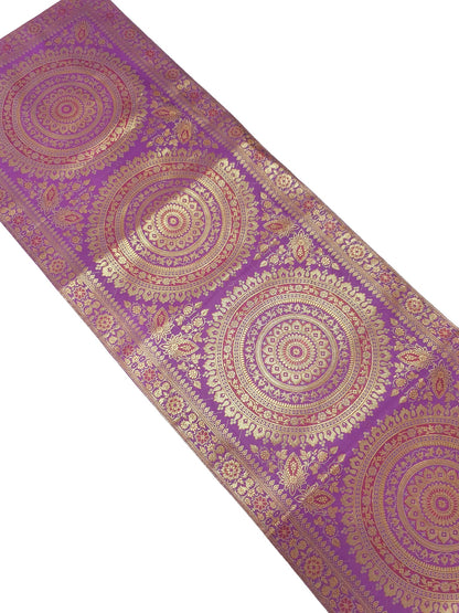 Magenta Banarasi Table Runner 72x16" Silk Brocade Mandala Dining Decor Cloth